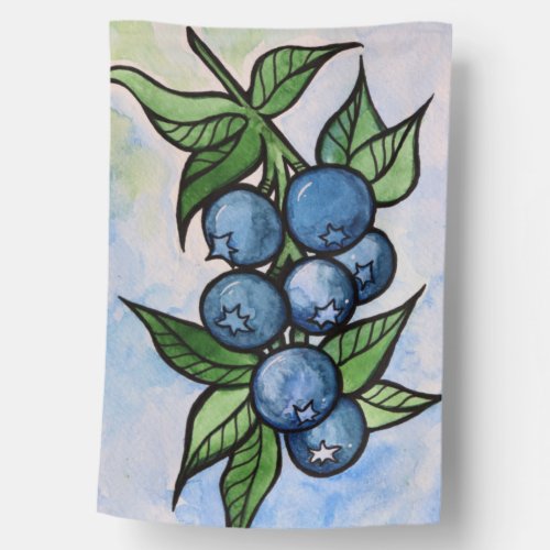 Watercolor Blueberries  House Flag
