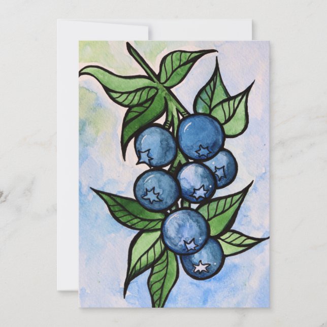 Watercolor Blueberries Invitation (Front)