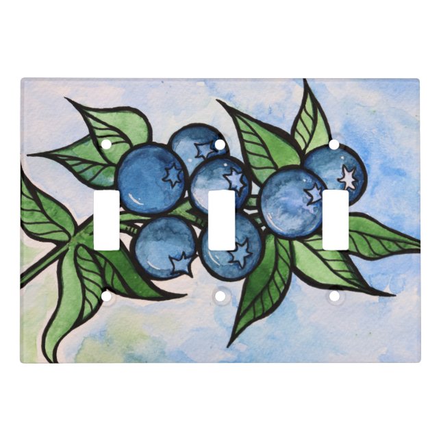 Watercolor Blueberries Light Switch Cover (Front)