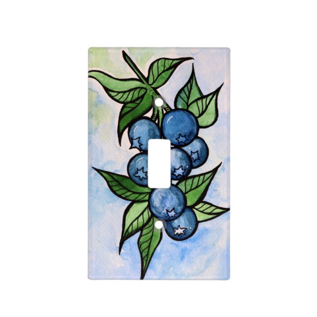 Watercolor Blueberries Light Switch Cover (Front)