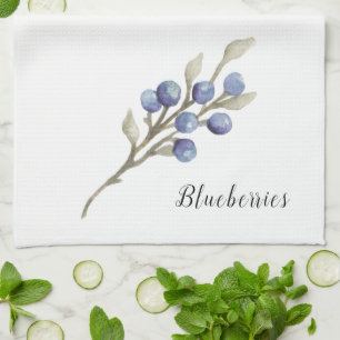 Watercolor Blueberries on Branch Kitchen Towel