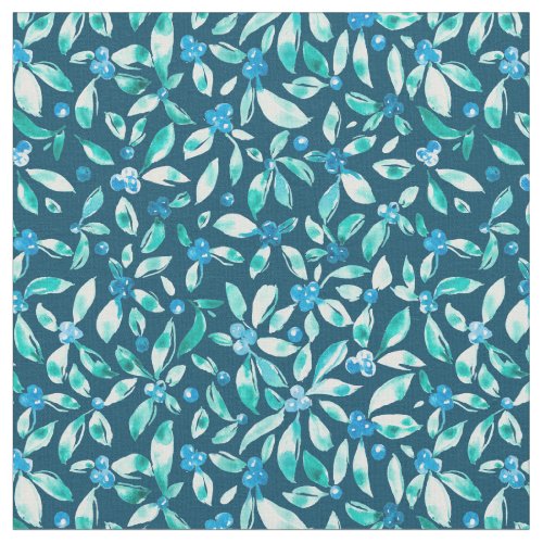 Watercolor blueberries on teal background fabric