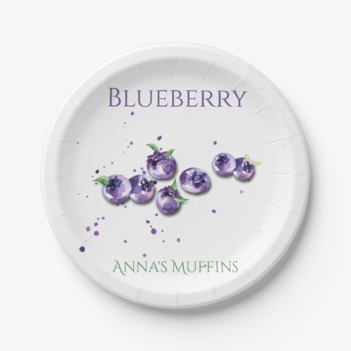 Watercolor Blueberries Paper Plate