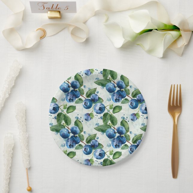 Watercolor Blueberries Paper Plates (Wedding)