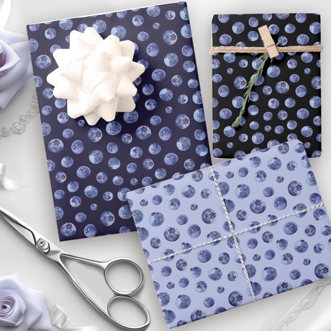 Watercolor Blueberries Pattern Blue Wrapping Paper Sheets (Watercolor Blueberries Pattern Blue Wrapping Paper Sheets)