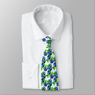 Watercolor Blueberries Pattern on White Background Neck Tie