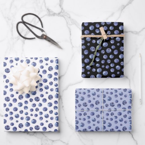 Watercolor blueberries pattern  wrapping paper sheets