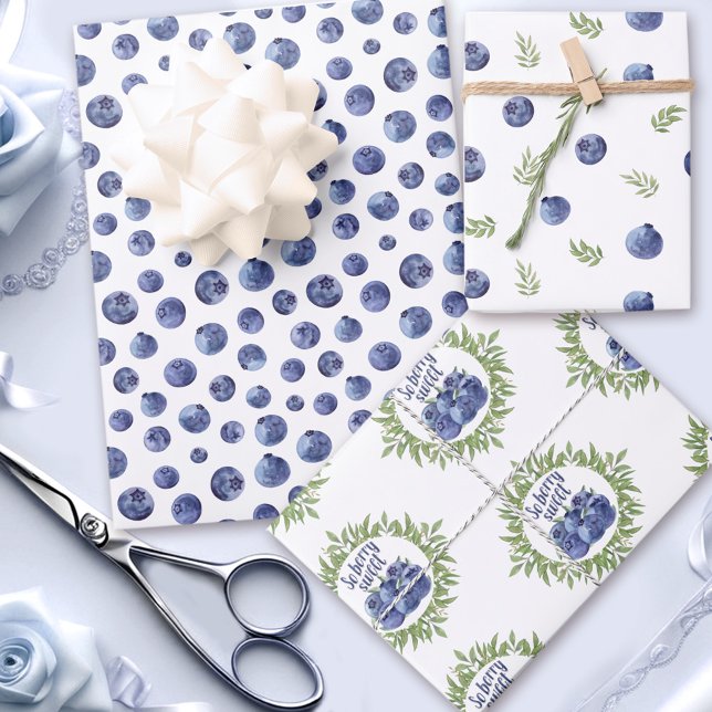 Watercolor blueberries pattern wrapping paper sheets (Watercolor blueberries pattern wrapping paper sheets)