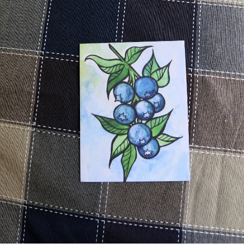 Watercolor Blueberries Postcard
