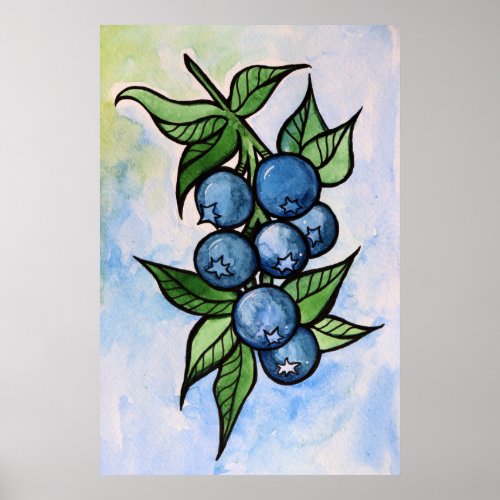Watercolor Blueberries Poster