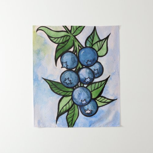 Watercolor Blueberries Tapestry