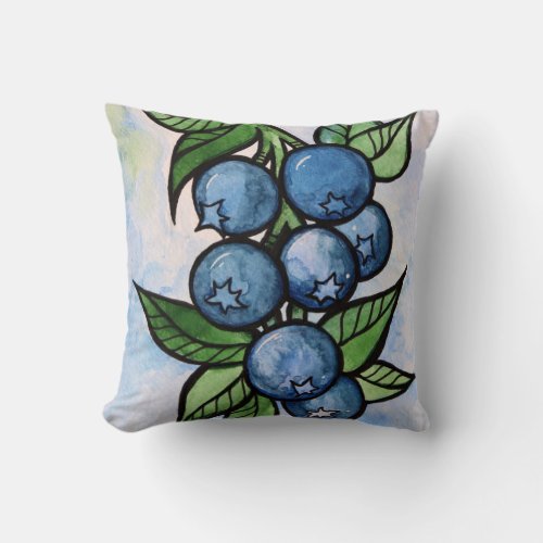 Watercolor Blueberries Throw Pillow