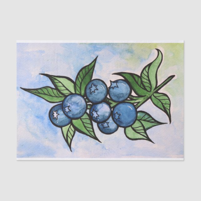 Watercolor Blueberries Tissue Paper (Front)