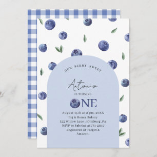 Watercolor Blueberry 1st Birthday Party  Invitation