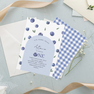Watercolor Blueberry 1st Birthday Party  Invitation