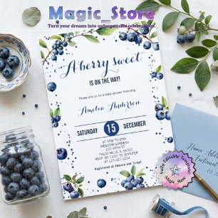Watercolor Blueberry a Sweet Berry Boy Baby Shower Invitation