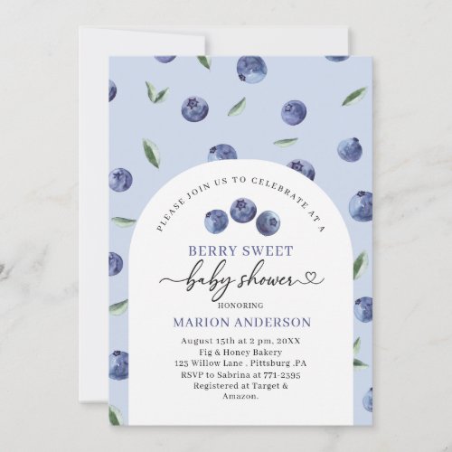 Watercolor Blueberry Baby shower  Invitation
