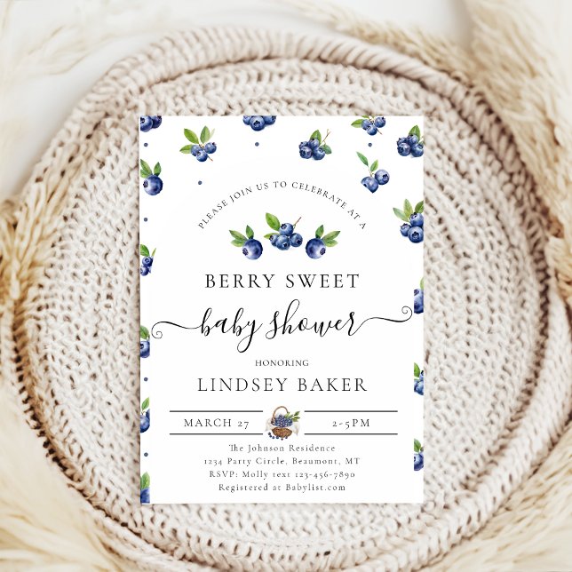 watercolor blueberry Berry Sweet Baby Shower Invitation (Creator Uploaded)