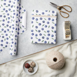 Watercolor Blueberry Birthday Gift Wrapping Paper