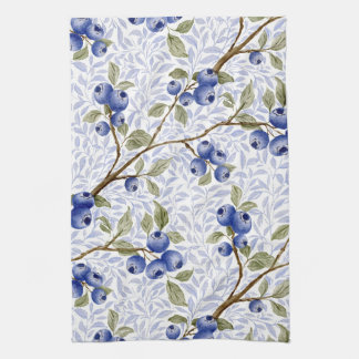 Watercolor Blueberry Botanical in Blue Green White Kitchen Towel