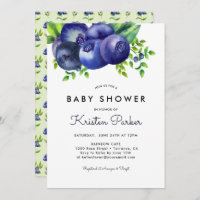 Watercolor Blueberry Boy Baby Shower Invitation