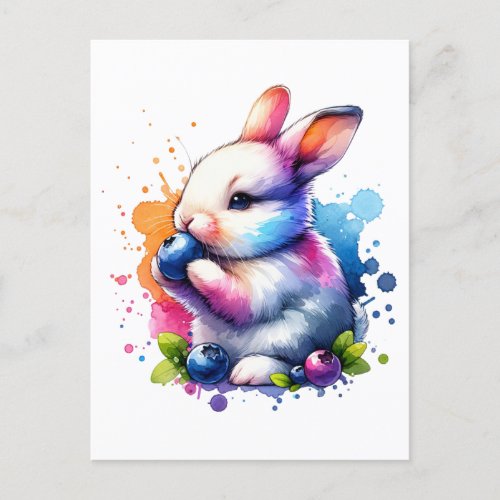 Watercolor Blueberry Bunny Postcard