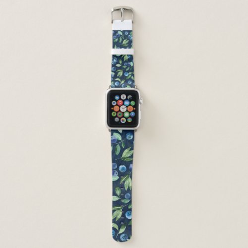 Watercolor Blueberry Dark Background Pattern Apple Watch Band