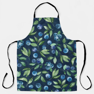 Watercolor Blueberry Dark Background Pattern Apron