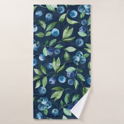 Watercolor Blueberry Dark Background Pattern Bath Towel