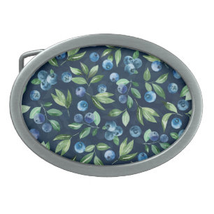 Watercolor Blueberry Dark Background Pattern Belt Buckle