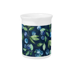 Watercolor Blueberry Dark Background Pattern Beverage Pitcher