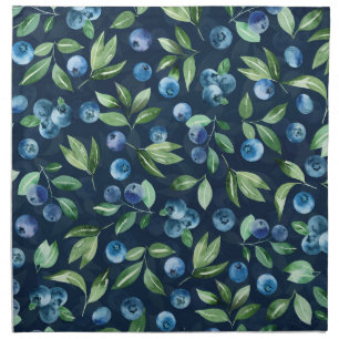 Watercolor Blueberry Dark Background Pattern Cloth Napkin