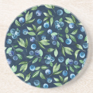 Watercolor Blueberry Dark Background Pattern Coaster