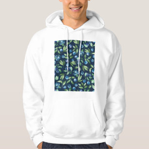 Watercolor Blueberry Dark Background Pattern Hoodie