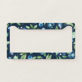 Watercolor Blueberry Dark Background Pattern License Plate Frame