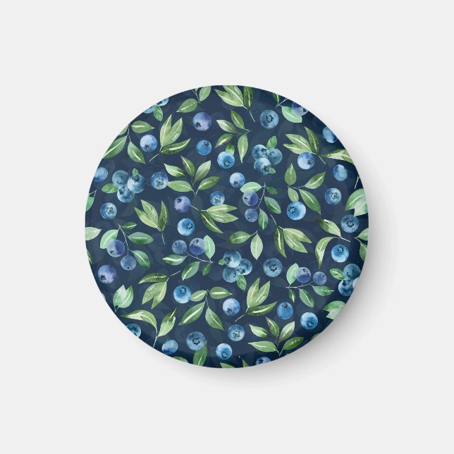 Watercolor Blueberry Dark Background Pattern Magnet (Front)