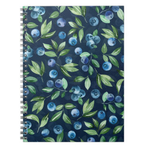 Watercolor Blueberry Dark Background Pattern Notebook