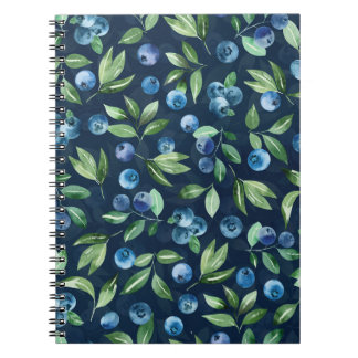 Watercolor Blueberry Dark Background Pattern Notebook