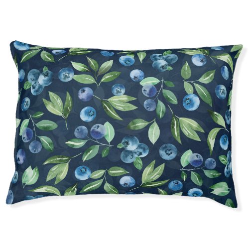 Watercolor Blueberry Dark Background Pattern Pet Bed