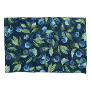 Watercolor Blueberry Dark Background Pattern Pillow Case