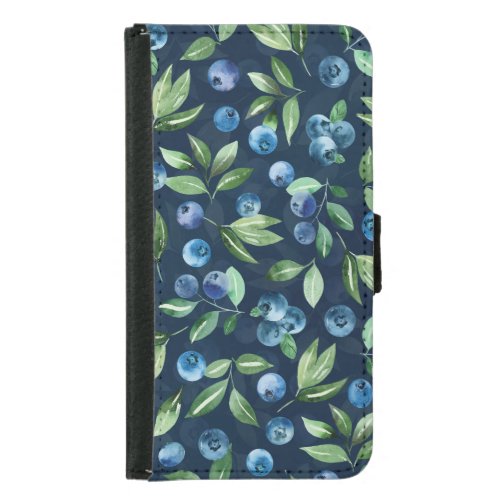 Watercolor Blueberry Dark Background Pattern Samsung Galaxy S5 Wallet Case