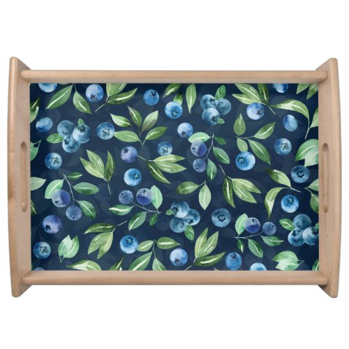 Watercolor Blueberry Dark Background Pattern Serving Tray