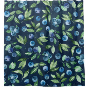 Watercolor Blueberry Dark Background Pattern Shower Curtain