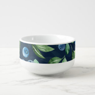 Watercolor Blueberry Dark Background Pattern Soup Mug