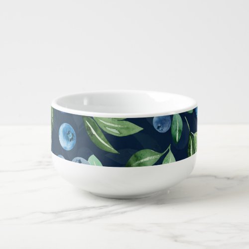 Watercolor Blueberry Dark Background Pattern Soup Mug