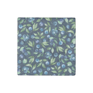 Watercolor Blueberry Dark Background Pattern Stone Magnet