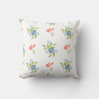 Watercolor Blueberry Floral Pattern Throw Pillow