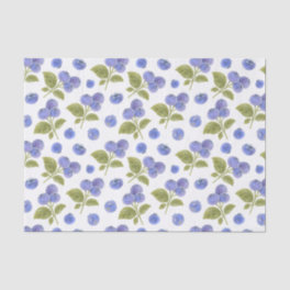 Watercolor Blueberry Fruit and Blueberry Leaves Tissue Paper