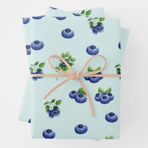 Watercolor Blueberry Fruit Wrapping Paper Sheets