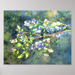Watercolor blueberry painting poster